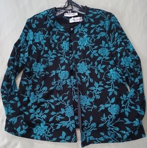 Ronni Nicole by Ouida womens 2 piece floral shiny blue sequin shirt with…